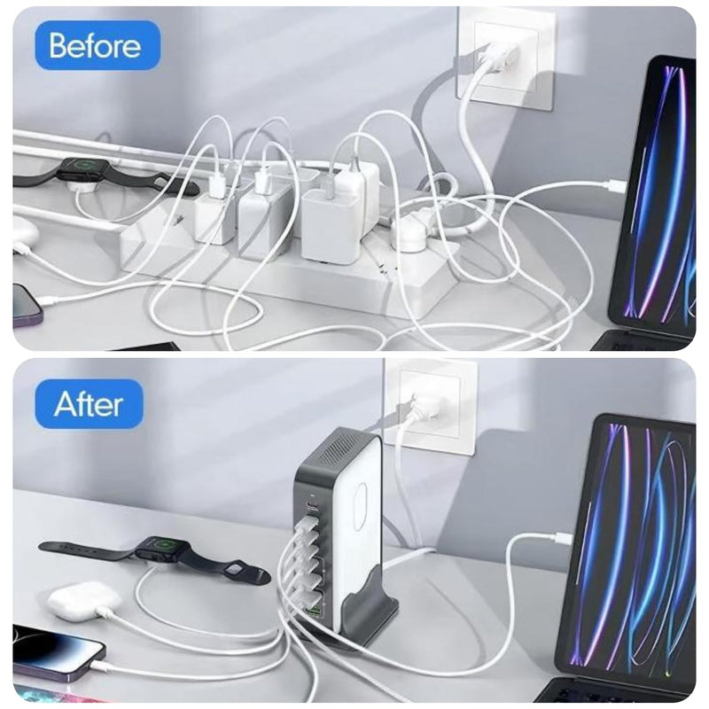 8 in 1 USB C Fast Charger Block, 8 Ports Chagring Station, Dual 100W PD PPS HUB for Multiple Devices, Laptop Adapter Compatible with MacBook Pro/Air iPad iPhone Pro Max, Galaxy, Dell, HP