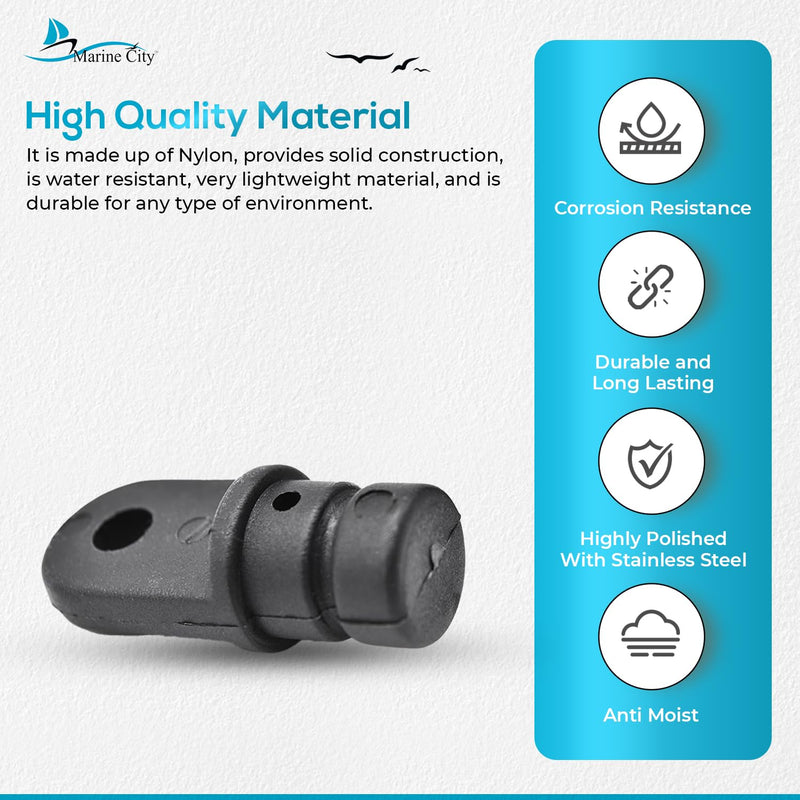 MARINE CITY Black Nylon Bimini Top Eye End Cap, Round Inside Eye End, Lightweight, Outer Diameter, Ideal for Marine, Boats, Yachts, Ships, and Hardware Accessories 7/8" 2 Pcs