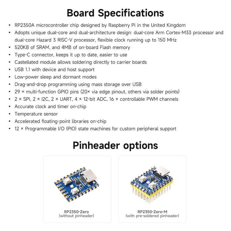 Waveshare 5PCS RP2350-Zero Mini Development Board, Raspberry Pi Microcontroller Development Board, Based On Raspberry Pi Dual-core & Dual-Architecture Microcontroller
