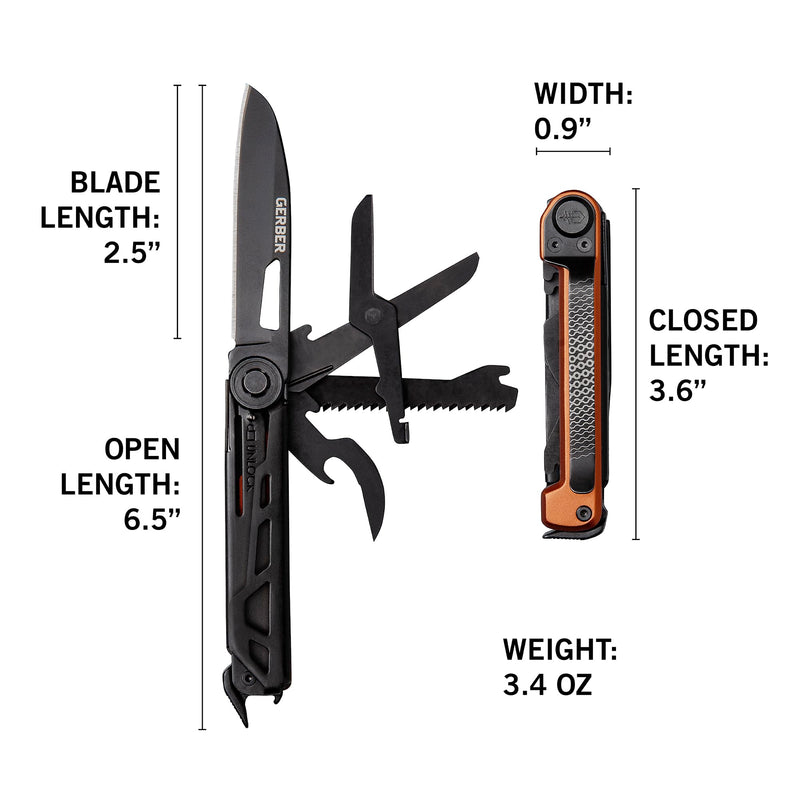 Gerber Gear Armbar Scout 7-in-1 Multi-tool - 2.5" Plain Edge Blade, Hammer, Scissor, Saw - EDC Gear and Equipment - Burnt Orange