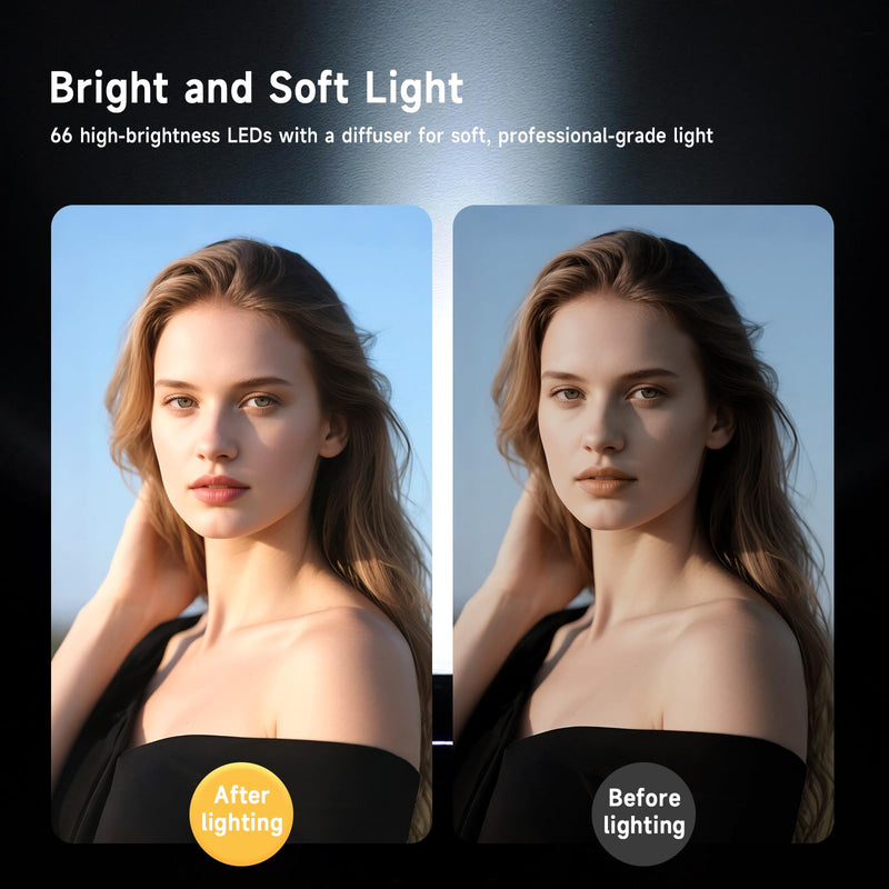 66 LED RGB Selfie Light, Dual Clip Phone Light LED Video Light Compatible with Phone, iPhone, iPad, Laptop for Zoom/TikTok/YouTube Videos 4.1x3.0 in