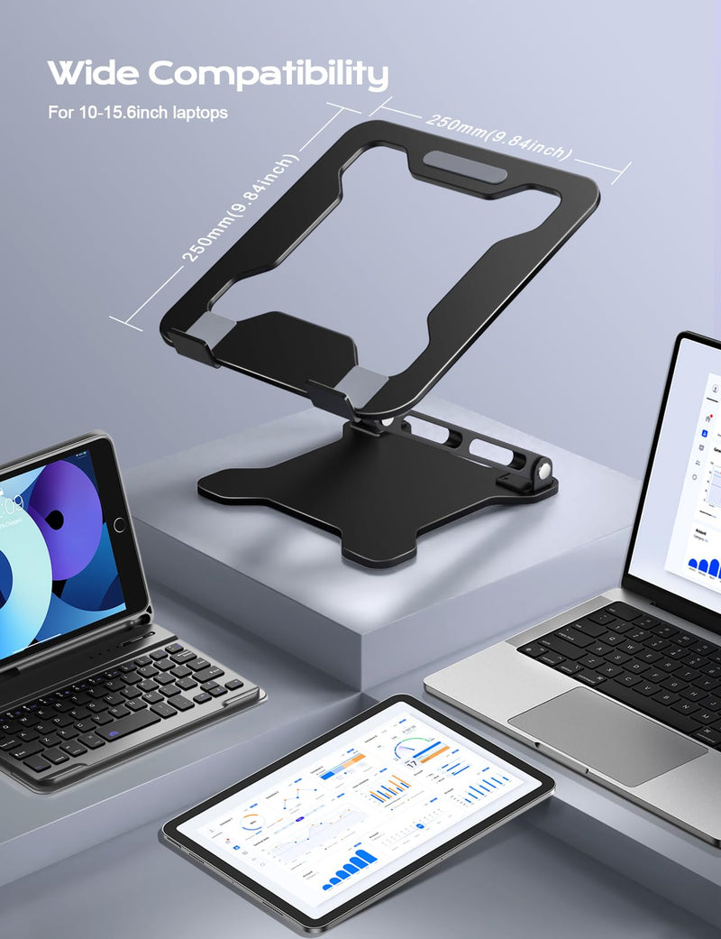 Adjustable Laptop Stand for Desk, Metal Foldable Laptop Riser, Ventilated Cooling Bracket, Ergonominc Computer Notebook Stand for Desk Compatible with 10-15.6“ Laptops Classic Black