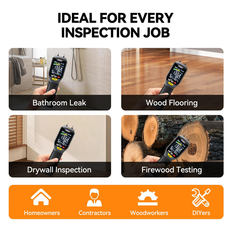 NDI ND316PRO Dual-Mode Moisture Meter – Pin & Pinless Non-Destructive, Wood & Building Materials, Temperature & Humidity Display, Data Log, Backlit LCD
