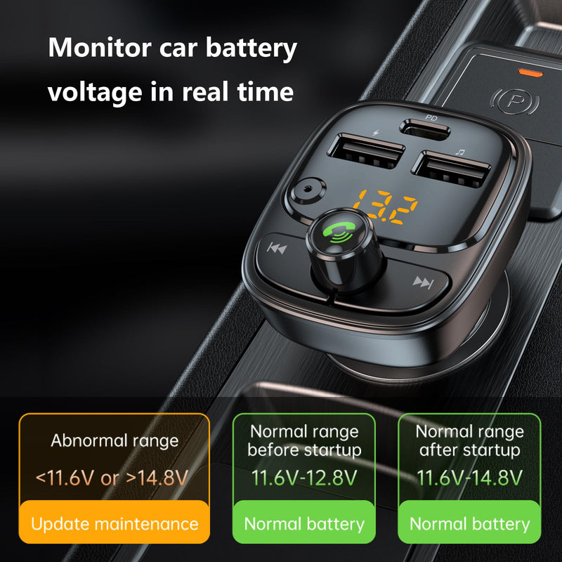 Bluetooth 5.3 FM Transmitter Car Adapter, Wireless Radio MP3 Player Stereo Music Audio Receiver Hands Free Calling, 42W (PD 30W & 12W) USB C Car Charger for iPhone, Support TF Card & USB Disk (Black) Black