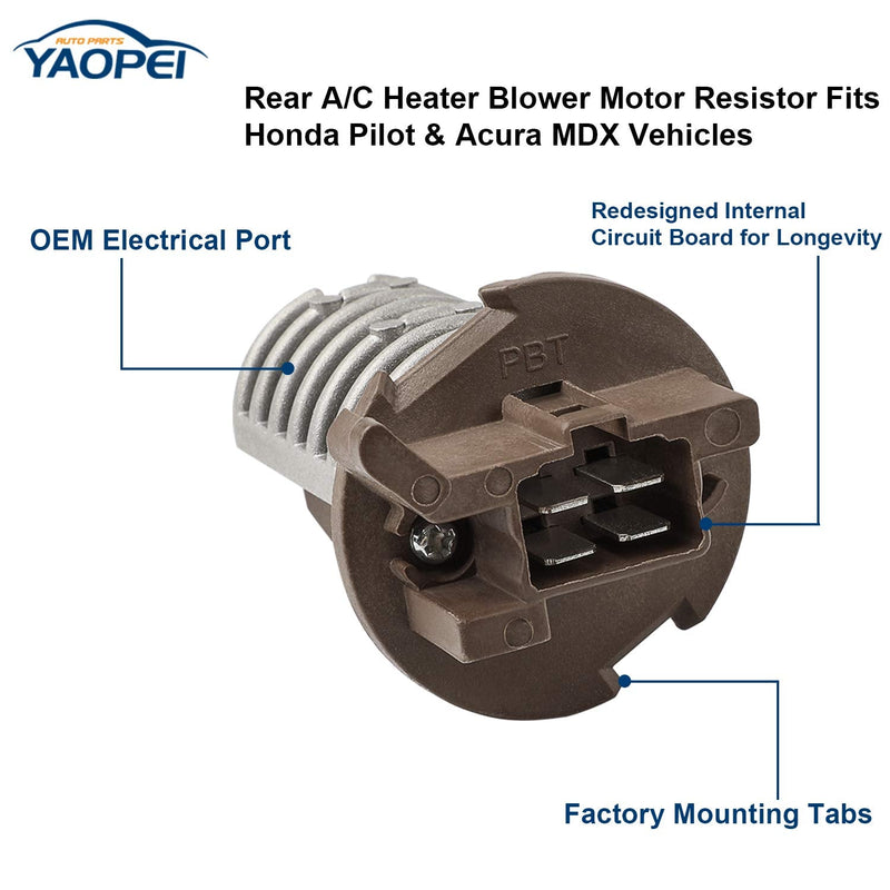 Rear Blower Motor Control Module Resistor 79330-S3V-A51 AC Heater Motor Blower Transistor Resistor Compatible with 2003-2008 Honda Pilot 2001-2006 Acura MDX Replaces JA1626 RU364 973-548 20286 4P1493