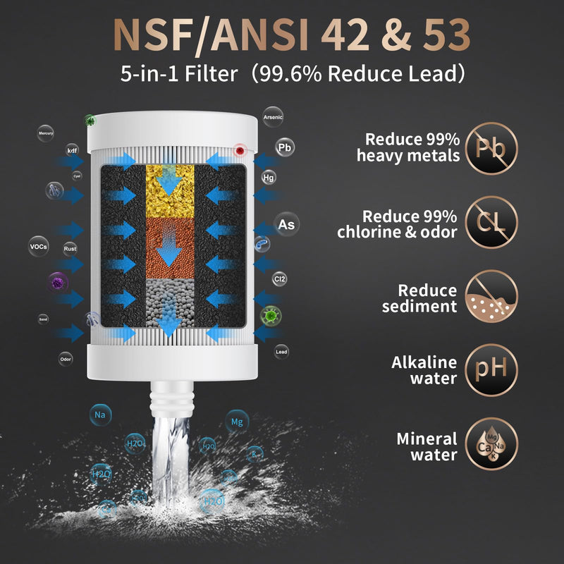 WINGSOL Replacement Filter Cartridge for Faucet Filter Compatibel with: WS-FM001-PAC/5in1/PC/CRM/(LED), WS-FM002-PAC/(LED), 5in1