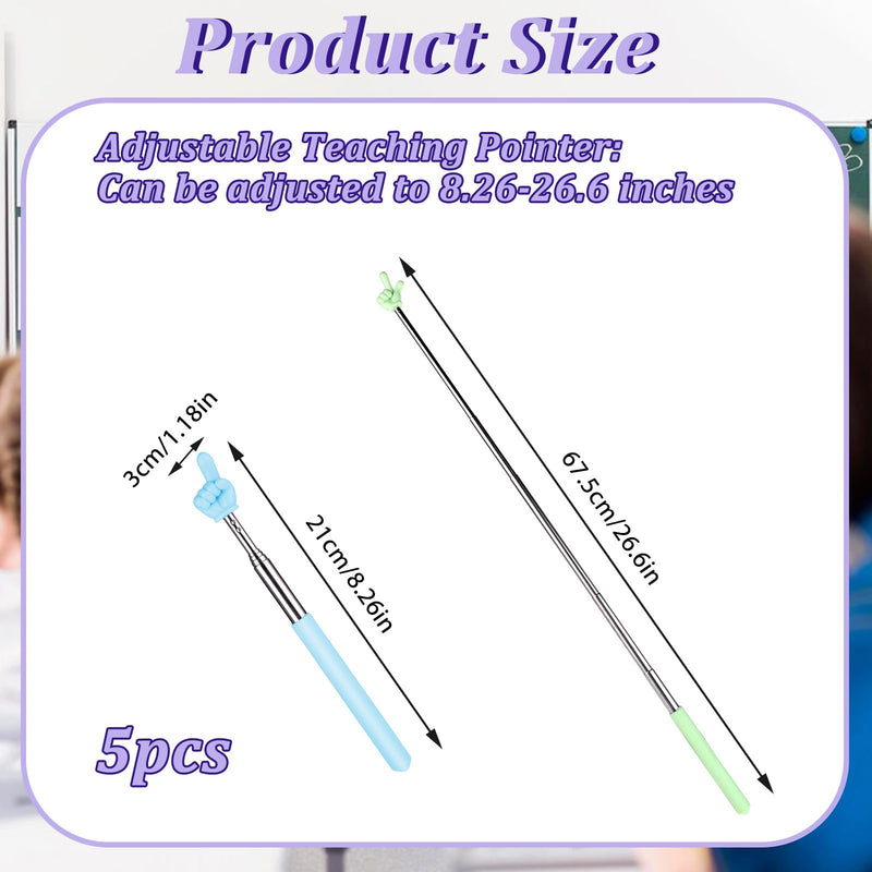 5 Pcs Pointer Stick for Classroom, Retractable Teachers Pointer for Classroom Kids Reading, Finger Pointer Stick Elementary School Kindergarten Teacher Classroom Supplies(Color A)