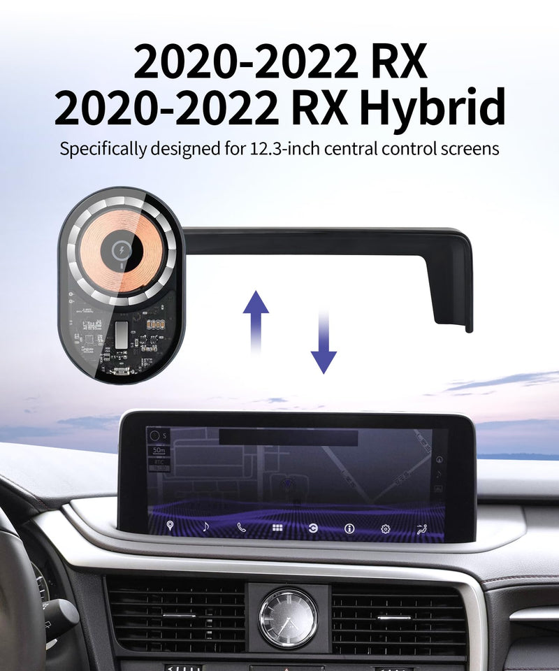 Wireless Charging car Phone Holder for Lexus RX/RX Hybrid 2020-2022 Accessories 12.3 inch Screen Fixed Clip,360° Rotation car Phone Mount Compatible with MagSafe 12.3-inch for 2020-2022 RX/RX Hybrid