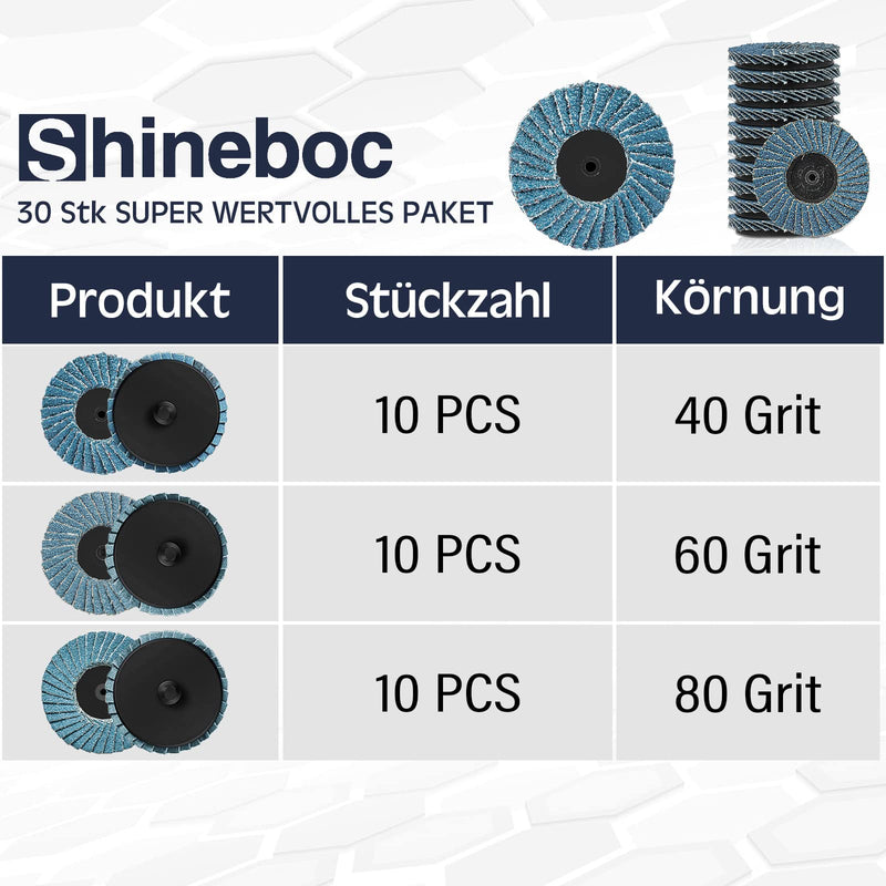 Flap Discs 50 mm Pack of 30 Sanding Discs Grit 40/60/80 | With 1/4 inch holder, for angle grinder, grinding polishing 30 pieces