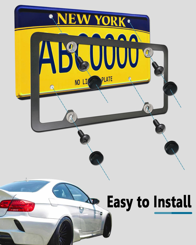 Black License Plate Screws- Rustproof Stainless Steel Car Tag Bolts, M6X16mm (1/4" X5/8") Fasteners Hardware- Phillips Machine Bolts Nuts Caps for Mounting Front or Rear Frame