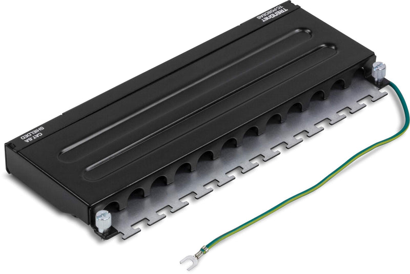 TRENDnet 8-Port Cat6A Shielded Patch Panel, Wall Mount Ready, 10G Ready, Cat5e,Cat6,Cat6A Compatible, Metal Housing, Color-Coded Labeling for T568A & T568B Wiring, Cable Management, Black, TC-P08C6AS 8 Port