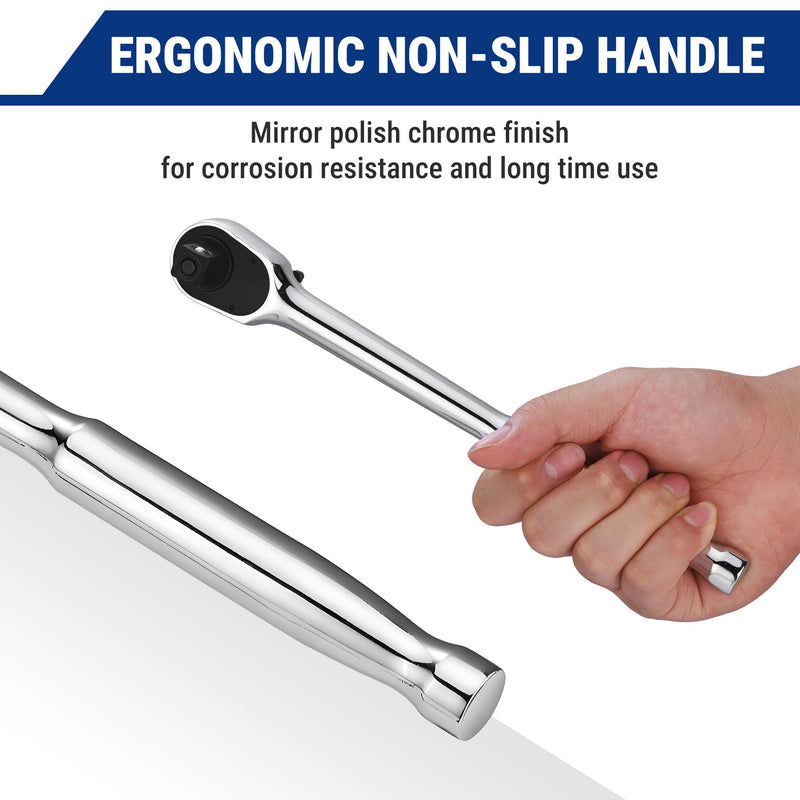 WORKPRO 3-Piece Low-Profile Drive Ratchet, 1/4", 3/8", 1/2" 90-Tooth Quick-Release Ratchet Wrench, Reversible, 4° Swing, CR-MO Compact Drive Head, Full Polished, Gifts for Men 3-Piece(1/4", 3/8", 1/2")