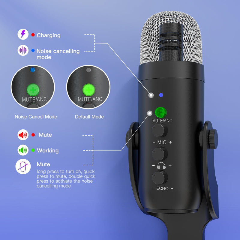 ZealSound Wireless Microphone,USB Mic for iPhone PC iPad Android Phone-Cordless Microphones with Mute Echo Monitor Volume Gain & Bluetooth BGM,2.4GHz for Podcast,ASMR,Gaming,YouTube Video/K66 Black