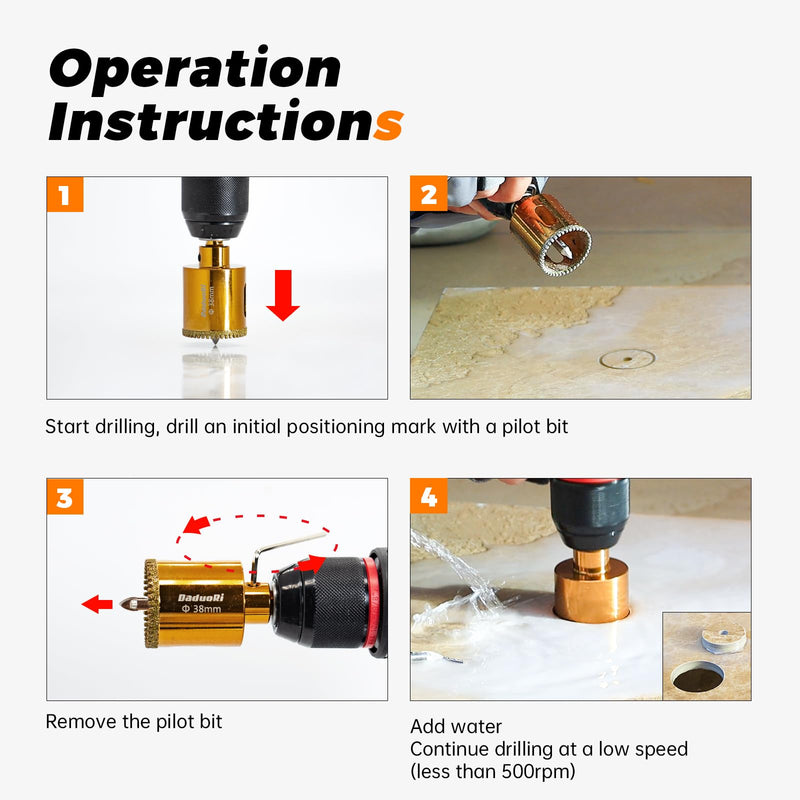 5" Serrated Diamond Hole Saw with 2Pcs Removable Pilot Bits, Easy-Align for Precise Drilling in Porcelain, Ceramic, Granite, and Marble (5" Diamond Bit for Tile) 130mm | 5"