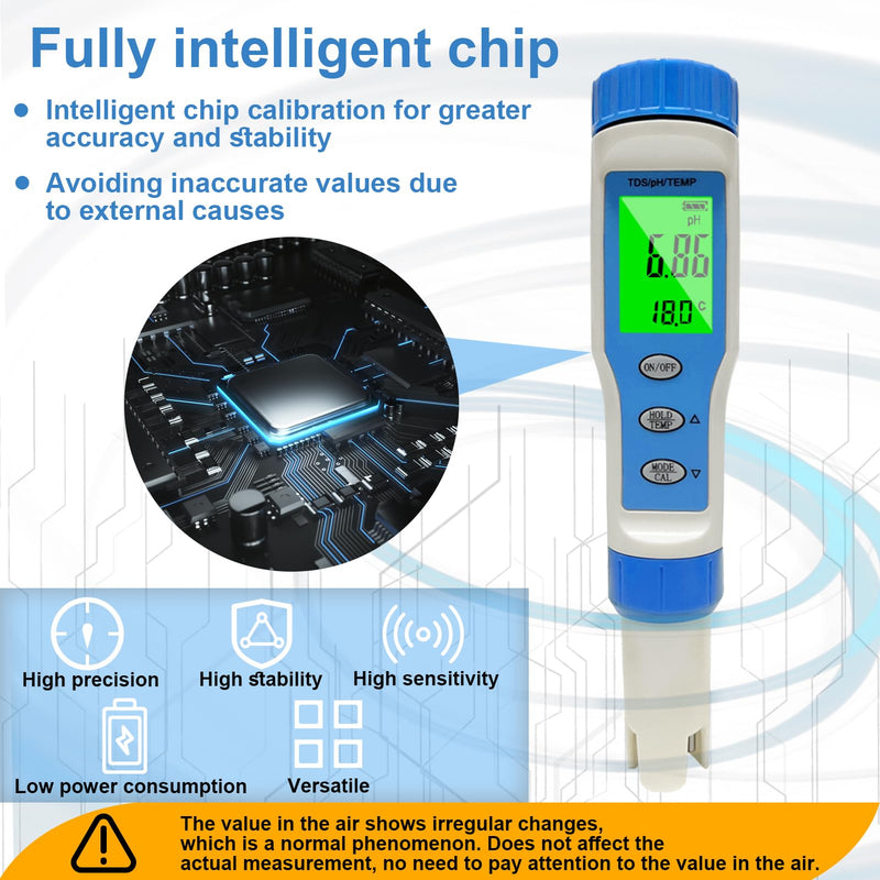 Ueomul pH meter 3 IN 1 with TDS temperature multi-parameter tester 0.01 resolution high accuracy waterproof IP67 water quality tester with automatic temperature compensation