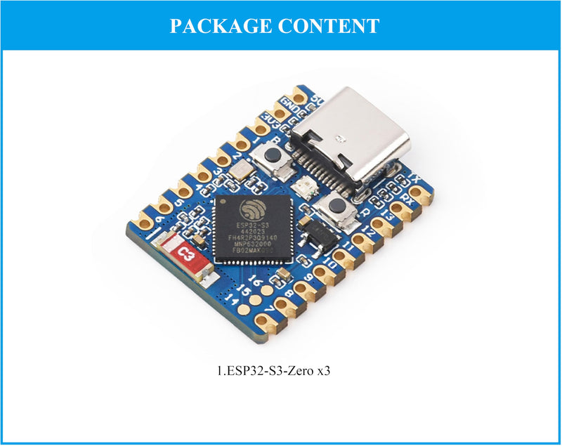 ESP32-S3 Mini Development Board, Based on ESP32-S3FH4R2 Dual-Core Processor, 240MHz Running Frequency, Support 2.4GHz Wi-Fi & Bluetooth 5, Onboard 4MB Flash Memory/2MB PSRAM-(3PCS)