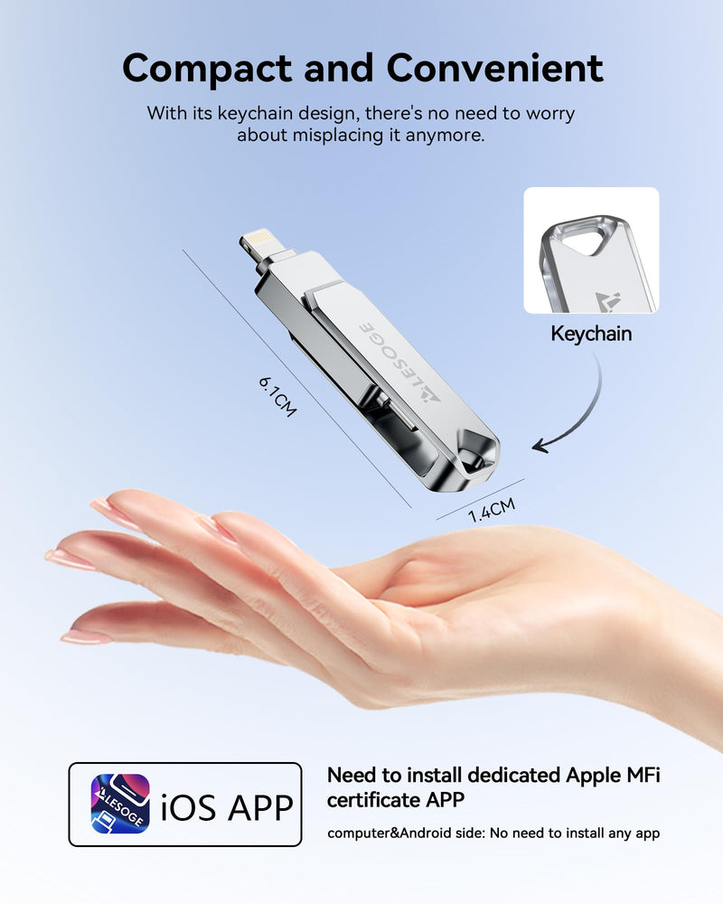 MFi Certified Flash Drive 512GB Thumb Drive USB Memory Stick High Speed External Storage Jump Drive USB Stick Photo Stick for iPhone/iPad/Android/PC and More Devices 512GB（Lightning+USB C)