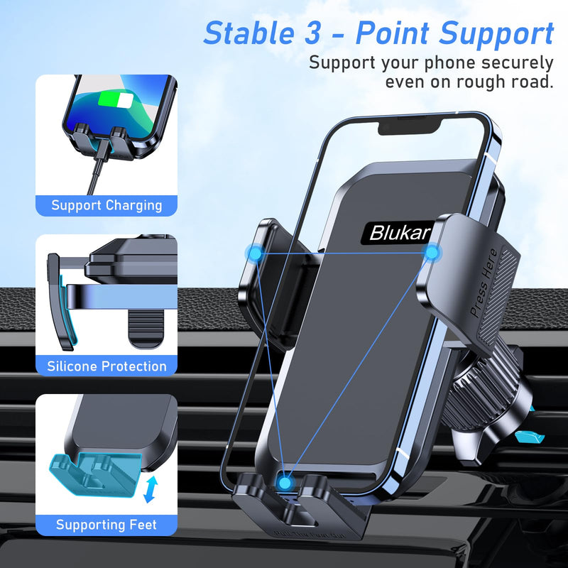 Car Phone Holder Mount, Super Stable Air Vent Cell Phone Car Mount with 2024 Metal Hook Clip, 360° Rotation,One Button Release for iPhone, Samsung, Google, and All Other Smartphones Air Vent Phone Mount