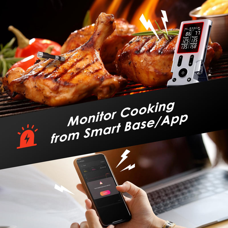 Wireless Meat Thermometer, 800FT Bluetooth Cooking Thermometer, 2 Ultra-Thin Probes, LCD Display, Digital Food Thermometer for Grill, BBQ, Smoker, Air Fryer, Rotisserie X-109