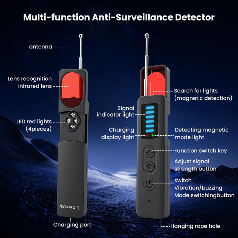 Hidden Camera Detectors - 2025 Advanced Camera Detector, Hidden Device GPS Detector, Bug Detector, Camera Detector for Hotels, Travel, Office, 5 Levels Sensitivity (Black) Black