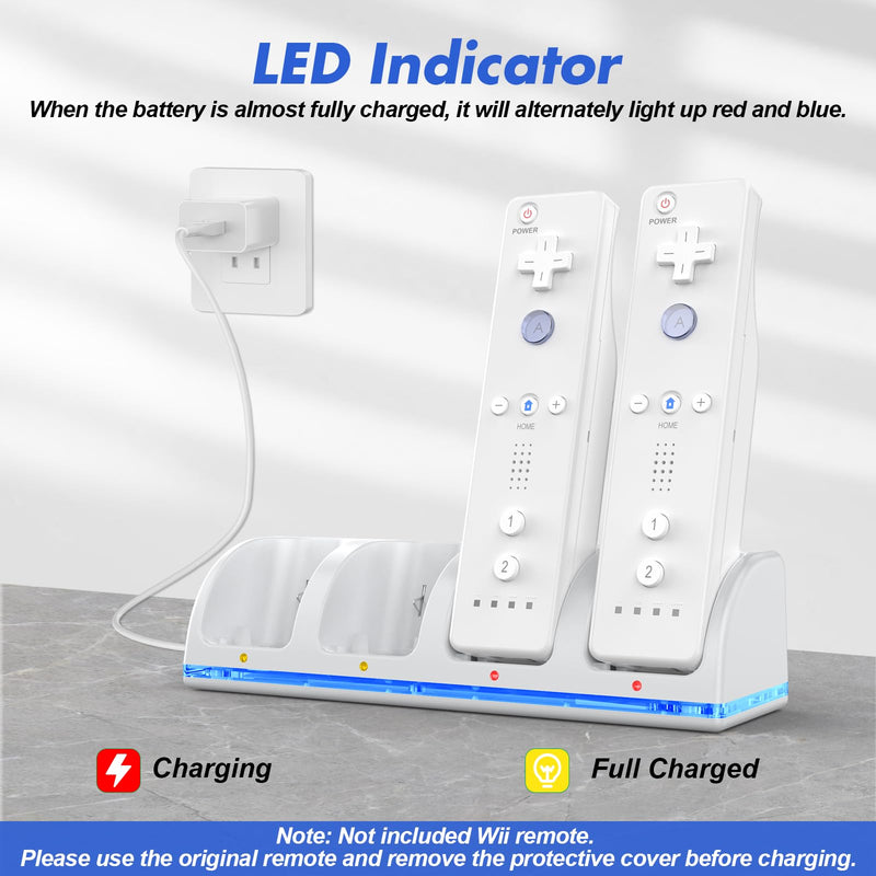 Remote Controller Charger Station for Wii/Wii U with 4 Pack 2800mAh Rechargeable Battery Pack, Controller Charging Dock Station for Wii Controller, Remotes are not Included 7.3*2 inches