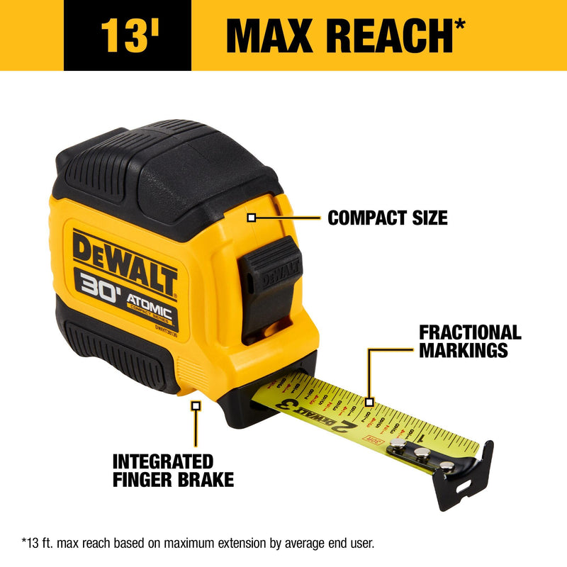 DEWALT Atomic Compact Series 30 ft. Tape Measure (DWHT38130S) 9.1 m