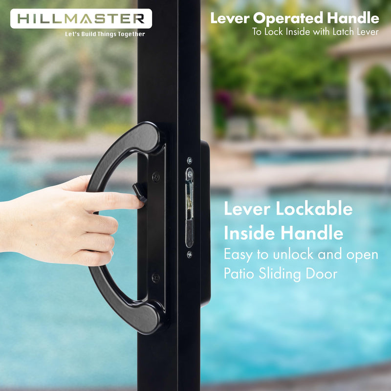 Sliding Glass Door Handle with Mortise Lock and Key Cylinder,Patio Door Lock with Key Replacement Patio Door Handle Set Sliding Door Lock Fits 3-15/16" Screw Hole Spacing,Reversible Design,Black Black