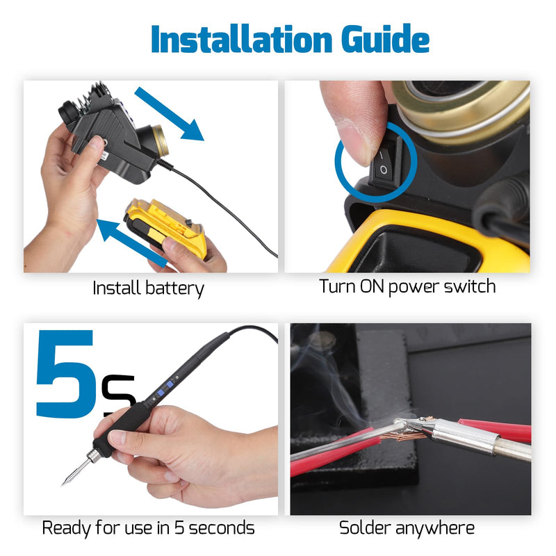 WEP 982-VI 1 Cordless Soldering Station for Dewalt 20V Battery Soldering Iron Kit with Integrated Holder, Tips Cleaner, °C-°F Conversion, Sleep Mode, 5 C235 Compatible Tips, 0.8mm Solder Wire 982-VI 1 for Dewalt
