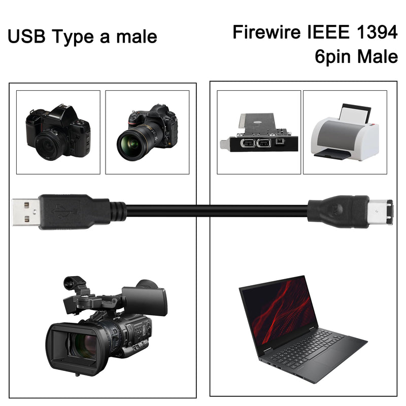 MEIRIYFA Firewire 1394 6 Pin to USB Adapter Cable, Firewire IEEE 1394 6 Pin Male to USB 2.0 Type A Male Data Transfer Converter for Printer Scanner Hard Disk,Not Support disk drive/sound card-1.8M