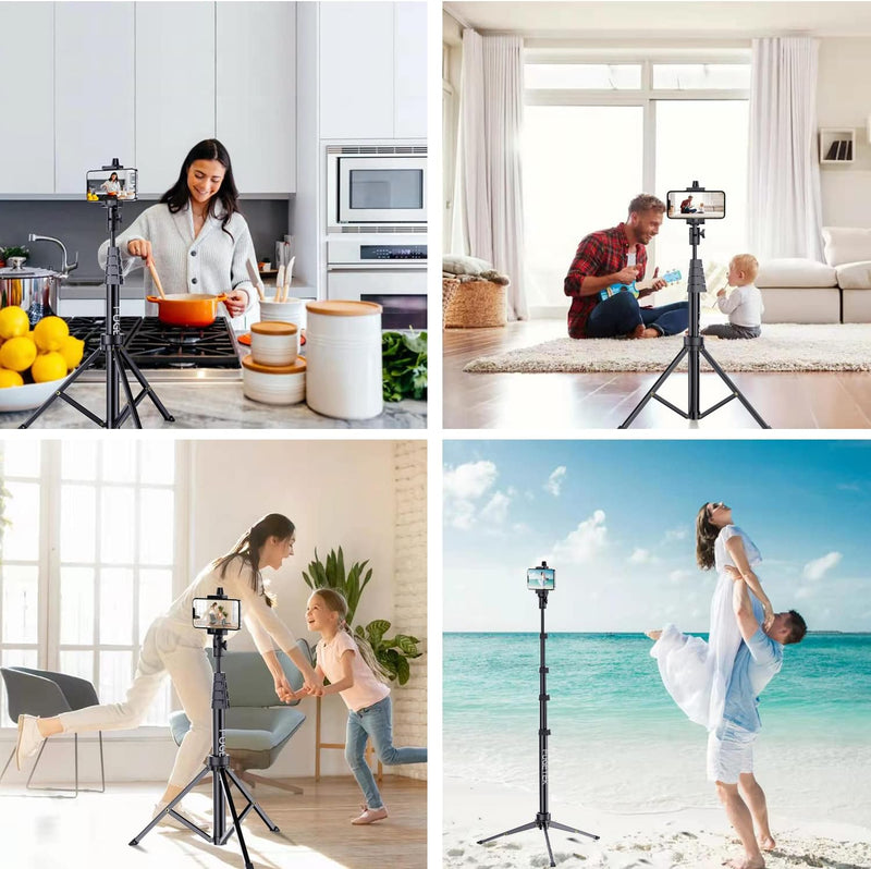 Fugetek Professional Cell Phone Tripod, Portable All in One, Bluetooth Remote, Phone Holder, Compatible with iPhone & Android Devices, Non Skid Feet, Black