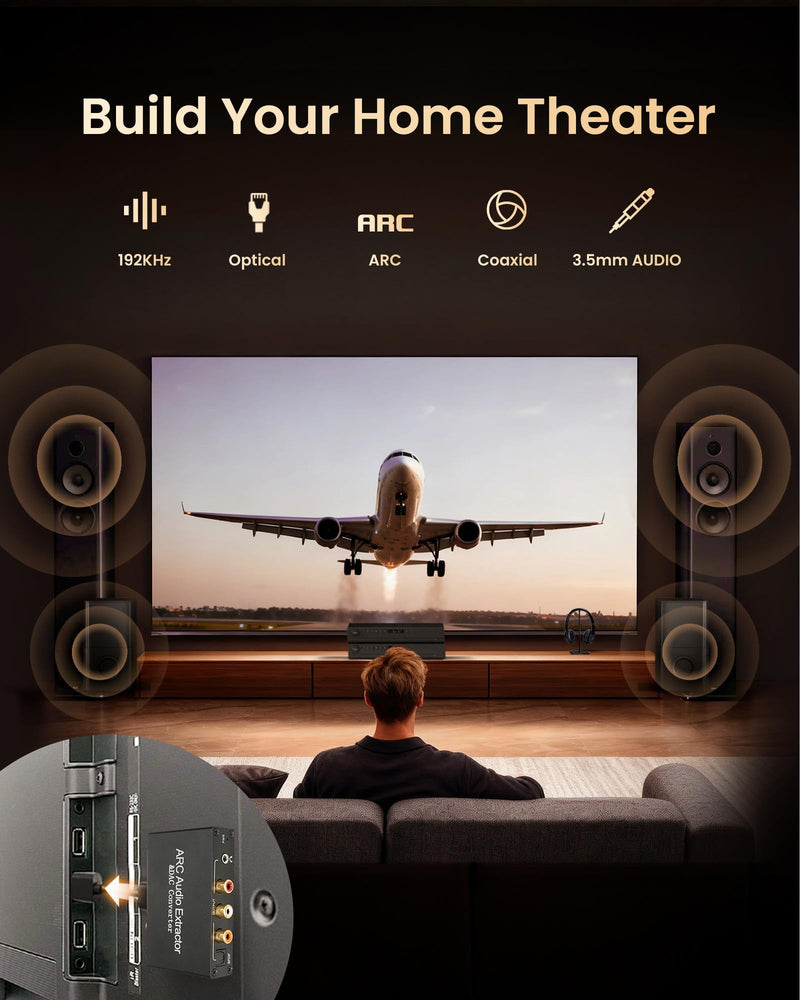 HDMI ARC Audio Extractor DAC Audio Converter 192KHz Digital to Analog Converter for PS3 PS4 HDTV DVD Home Systems, HDMI ARC/Optical/Coaxial Input, SPDIF/Optical/RCA/3.5mm Stereo Output(with 4 Cables) ARC+DAC