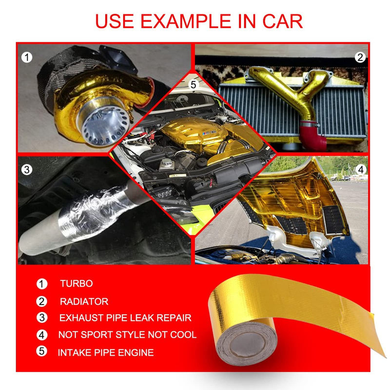 Sporacingrts 2" x 29.5 feet (9M) Gold Adhesive Heat Shield ReflectiveTape Wrap Roll Compatible with Car Intake Pipe, Engine Bay etc.