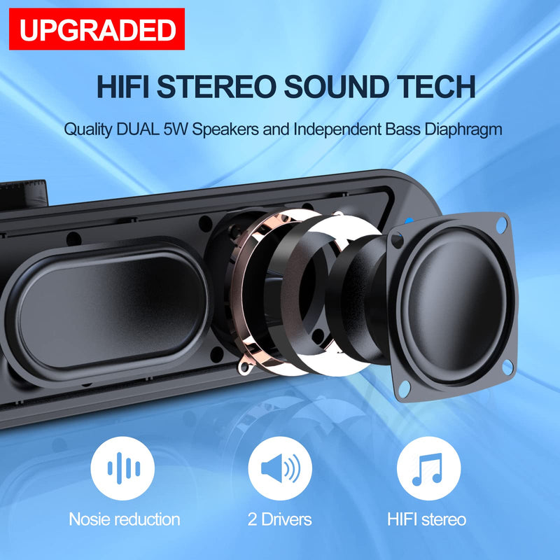 LENRUE Computer Speakers for Desktop, 10W PC Speakers for Desktop/Laptop/Tablet/Monitor, Single-Wired USB Soundbar Speaker,Plug-n-Play,No Sound Delay(Black-USB) Black-USB