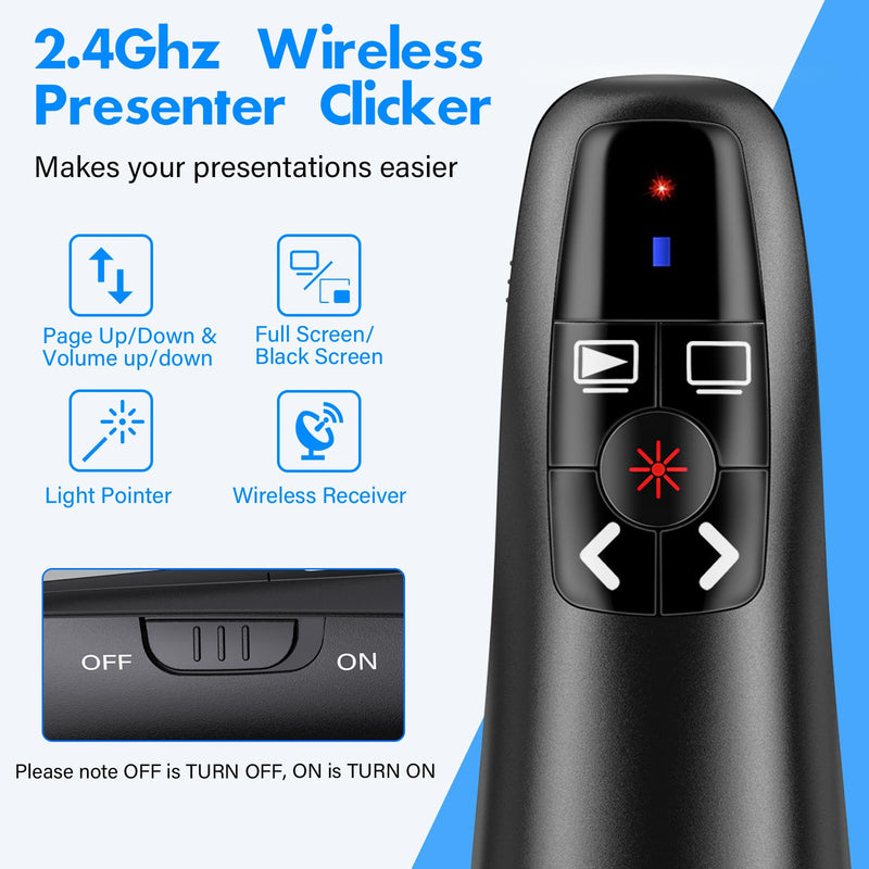 Presentation Clicker with 2-in-1 USB Type C, Wireless Presenter Remote Clicker for PowerPoint Presentations, Pointer RF 2.4GHz USB PowerPoint Clicker Slide Advancer with Volume Control F04 AAA-USB-C