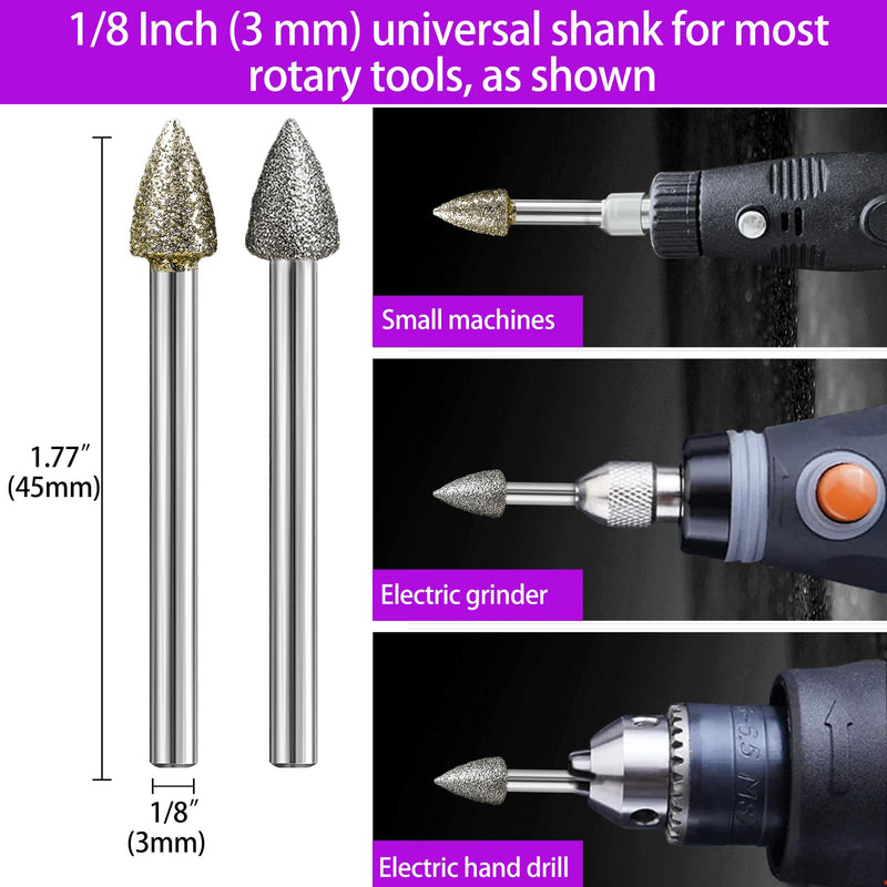 12 Piece Diamond Cutter Set Grit 120, Diamond Burr Grinding Pins Compatible with Dremel Rotary Tool with 1/8 Inch Shank Fit for Stone Glass Ceramic Carving, Grinding, Polishing, Engraving 12 Stück Körnung 120