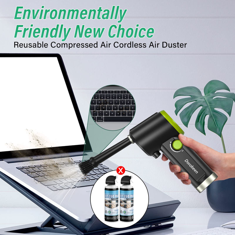 DOROBEEN Compressed Air Duster, Cordless Handheld Air Blower, Stepless Speed, 41000RPM, Portable Rechargeable Built-in Battery, Electric Air Duster for Computer Keyboard Electronics Cleaning AT07-G