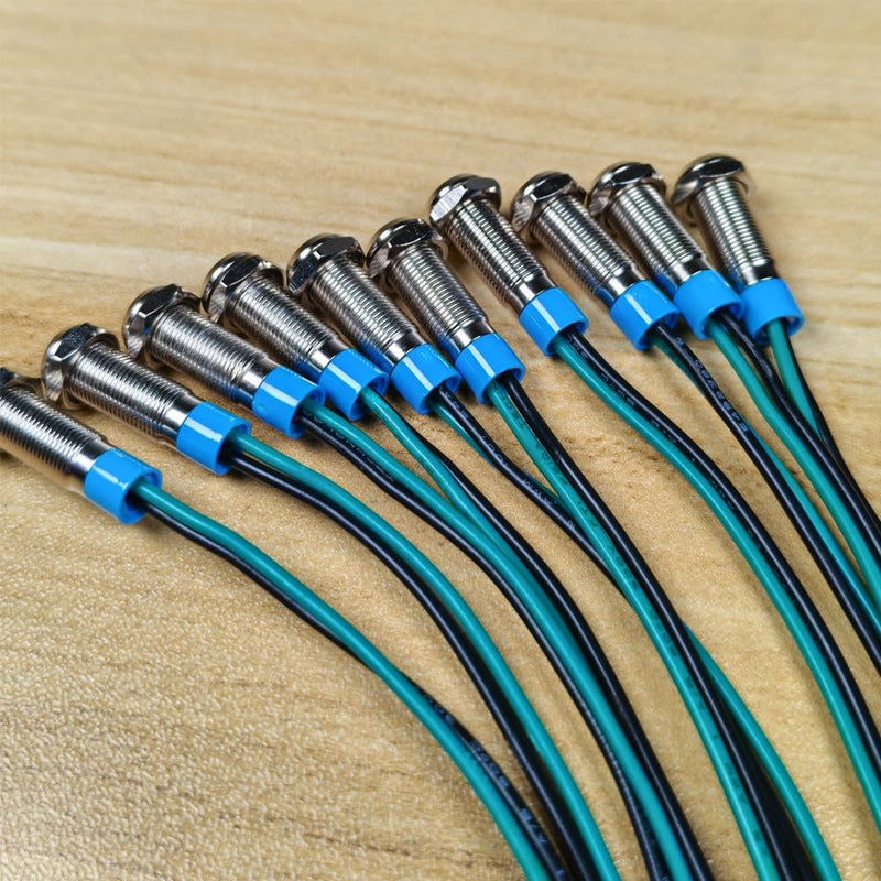 Gebildet Pack of 10 6 mm 3V-4.5V-5V-6V-7.5V-9V LED Metal Indicator Light Waterproof Signal Lamp Pilot Dash with Wire (Red/Orange/Blue/Green/White) Multicolored