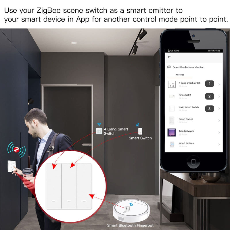MOES Tuya ZigBee Wireless 3 Scene Switch Mechanical Push Button Controller Battery Powered Transmitter Switch via Smart Life App Smart Home Automation Scenario for Smart Devices 1 Gang