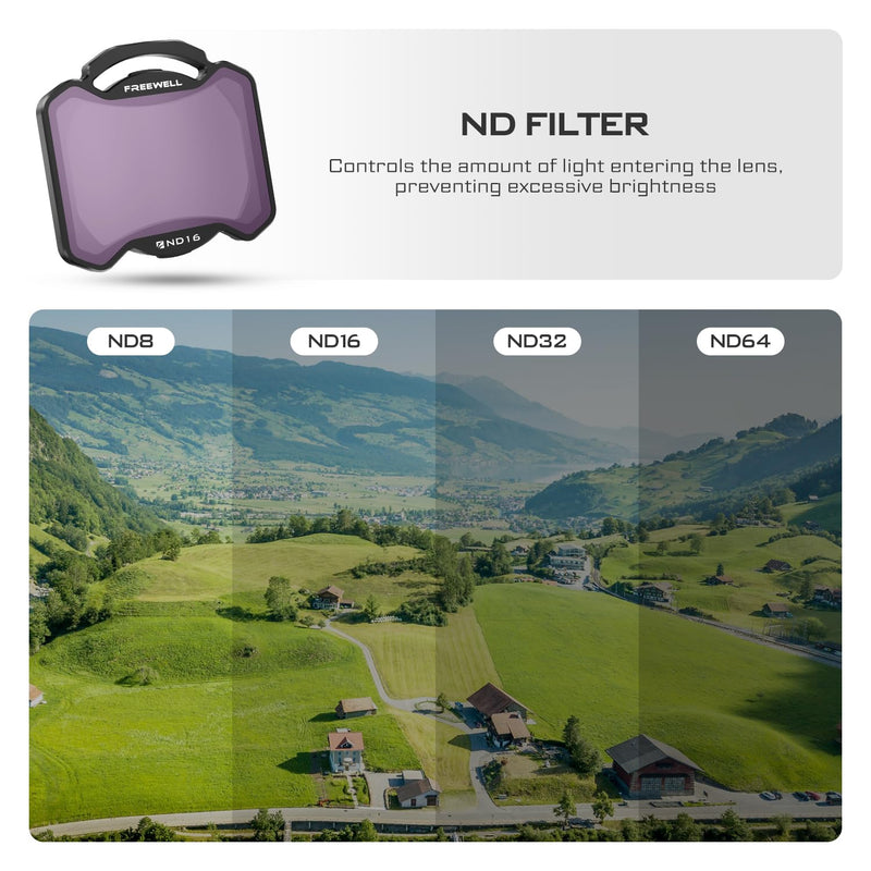 Freewell Standard Day 4Pack ND8, ND16, ND32, ND64 Filters for Avata 2: Enhance Your Aerial Photography Standard Day Kit