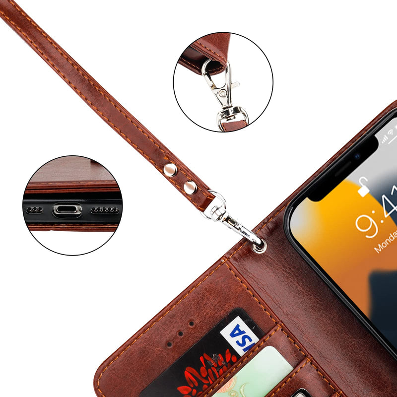 Bocasal Detachable Wallet Case for iPhone 13 RFID Blocking Card Slots Holder Premium PU Leather Magnetic Kickstand Shockproof Wrist Strap Removable Flip Protective Cover 5G 6.1 inch (Brown) Brown