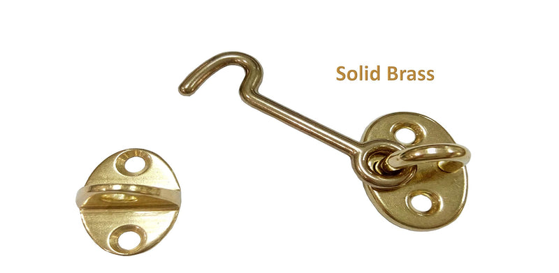 QCAA Forged Brass Cabin Hook Latch & Eye, 3", Vibrated Brass, 8 Pack, Made in Taiwan 8pack(3") Vibrated Brass (3")