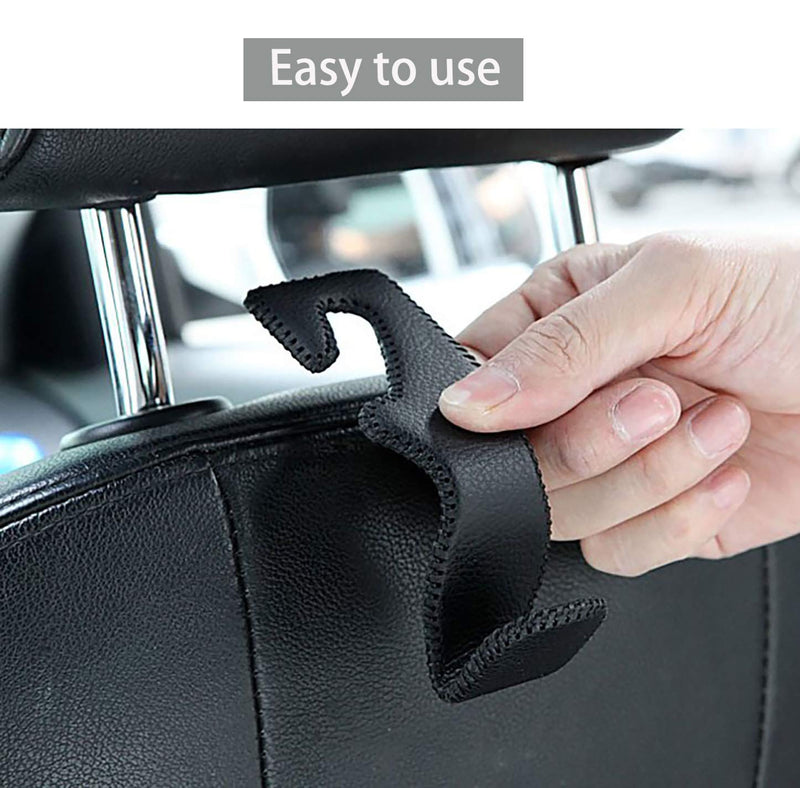 Headrest Hooks for Car, Back Seat Organizer Black Leather Hanger Holder Hook, for Hanging Purses and Bags and Coats, Pack of 2