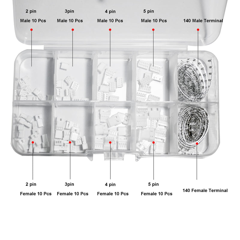 360PCS JST MX 1.25MM Connector Assortment Kit, 1.25MM Pitch Male and Female Connectors, 2/3/4/5 Pin Housing Adapter Plug Terminal