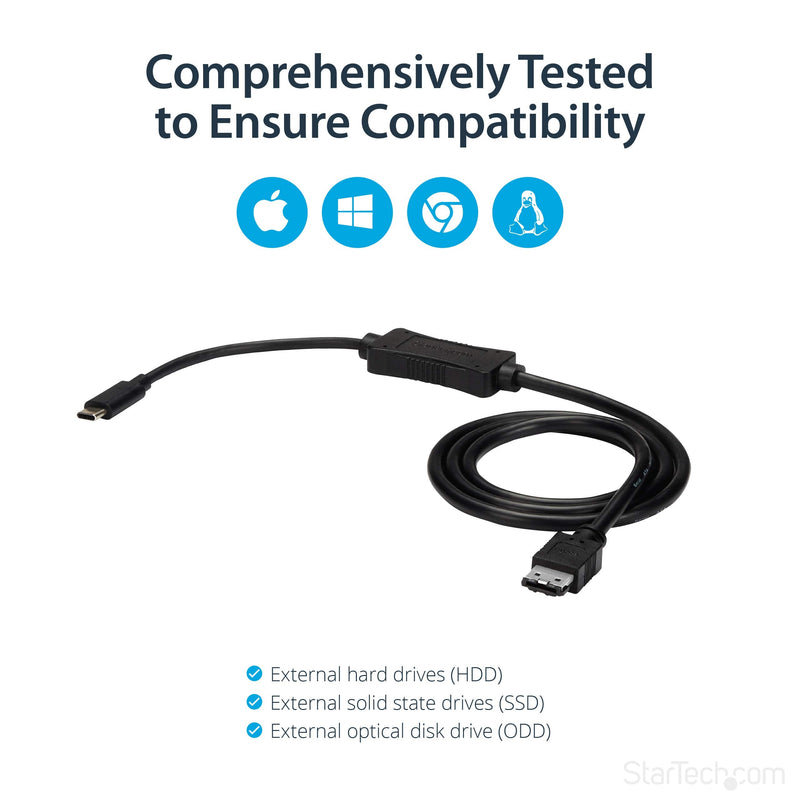 StarTech.com USB C to eSATA Cable - 3 ft / 1m - 5Gbp - for HDD/SSD/ODD - External Hard Drive Adapter - USB 3.0 to eSATA Converter (USB3C2ESAT3)