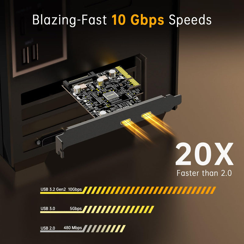 10Gbps PCIE USB C 3.2 Gen 2 Card, 2-Port PCle to USB C Expansion Card, PCI Express 3.0 x4 Adapter for Desktop PC, SSD Enclosures, Workstations, File Backup, Data only 2 UBS C Port Black