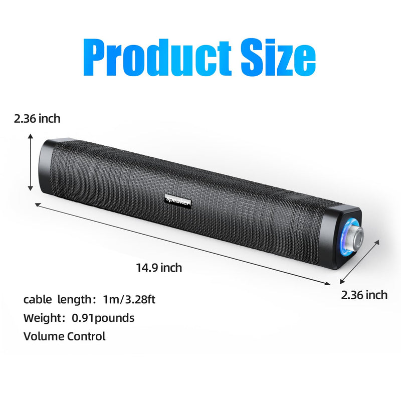 USB Computer Speakers,Computer Speakers with 3.5 mm aux,Wired USB Powered & Colorful LED Lights with Switch Button,Surround Sound Portable SoundBar for Monitor Laptop Phone(Black)