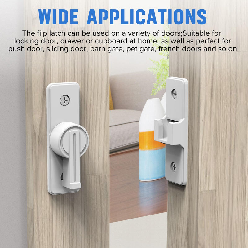 90 Degree Flip Barn Door Lock, Heavy Duty Sliding Gate Latches Locks for Garden, Bathroom, Garage, Sliding Doors (1 Pack White) 1 Pack White