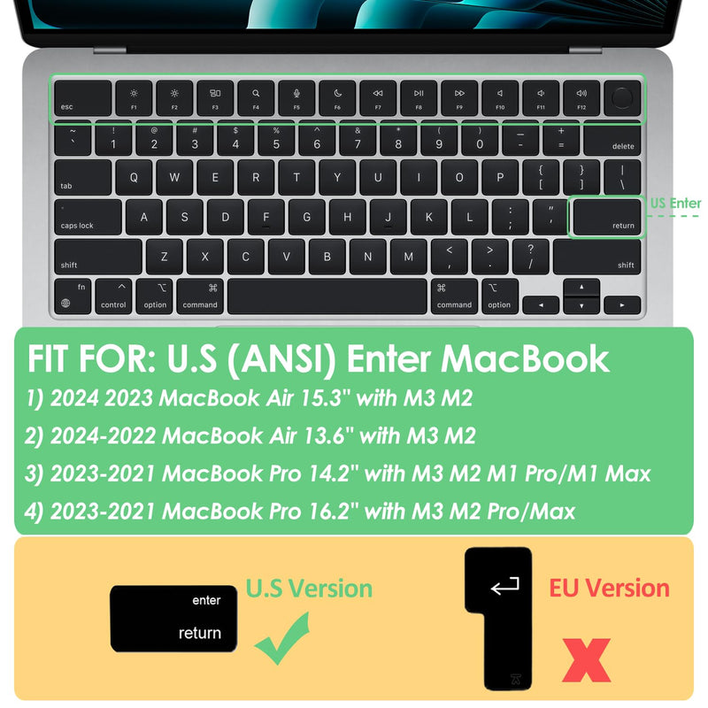 ProElife Keyboard Cover Skin for 2024-2022 MacBook Air 13.6 inch 15.3 inch M3 M2 Chip A2681 A2941 U.S Enter TPU Protector for Newest MacBook Air 13'' 15'' M3 M2 2024 2023 2022 Accessory (Transparent) Transparent