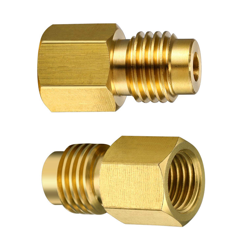 6 Pieces 6015 R134A Brass Refrigerant Tank Adapter to R12 Fitting Adapter 1/2 Female to 1/4 Male Flare Adaptor Valve Core and 6014 Vacuum Pump Adapter 1/4 Inch Flare Female to 1/2 Inch Male