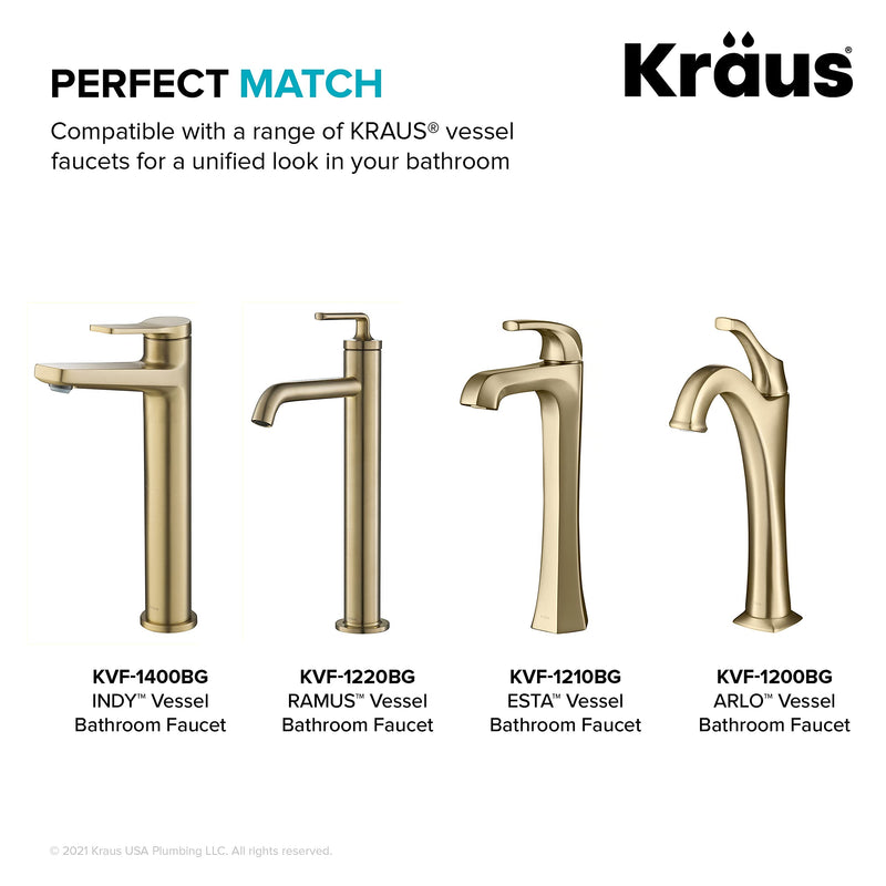 KRAUS Bathroom Sink Pop-Up Drain Assembly in Brushed Gold for Vessel Sinks and Sinks without Overflow, with Extended Thread for Thicker Countertops, PU-L10BG 10 3/4 Inch
